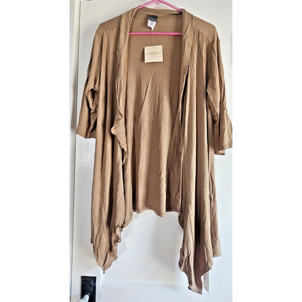 NWT Covington‎ cardigan draped open front 3/4 sleeves womans L khaki Rayon